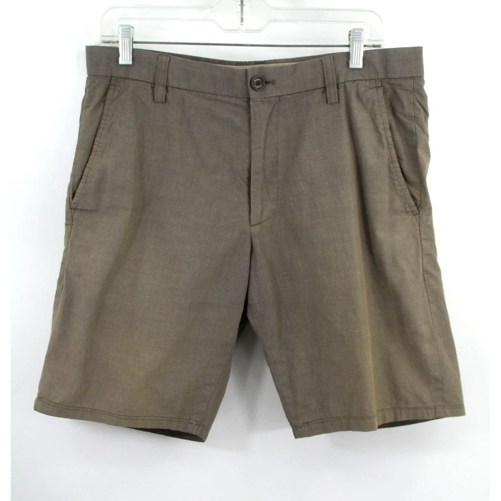 Banana Republic Mens Bermuda Shorts Brown 33 Cotton Flat Front Mid Rise 9 Inseam